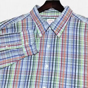 Brooks Brothers Seersucker Original Polo Shirt Men XL Regular Fit Colorful Check
